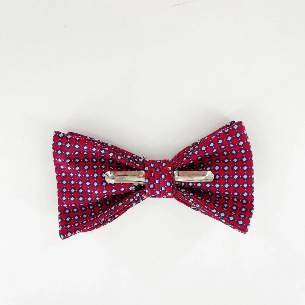 Boys 2 Piece Tie Set‎ Blue Striped Necktie Red Patterned Bow Formal Wear Clip